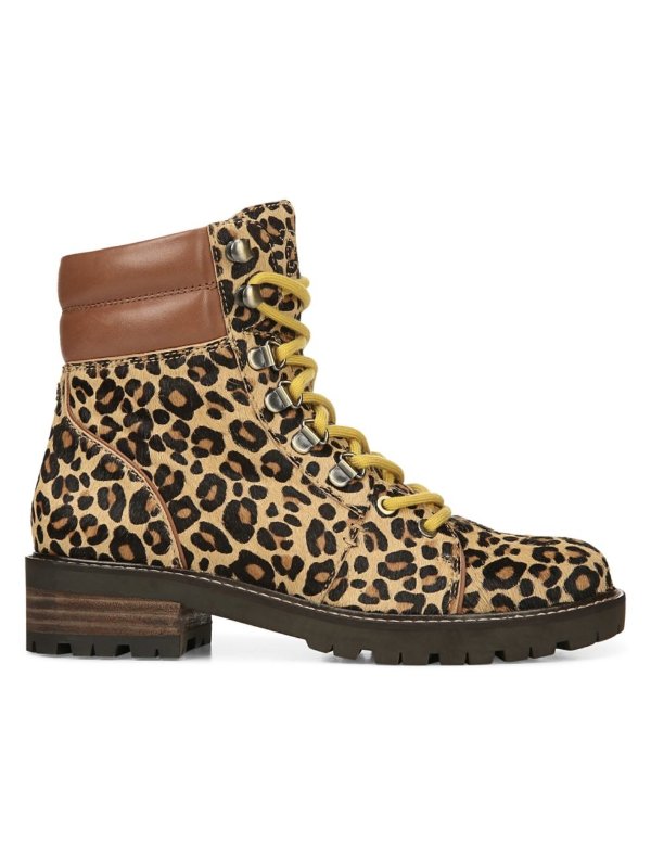 Tamia Lace-Up Leopard-Print Calf Hair Leather Hiking Boots