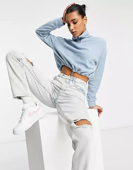Mary fleece sweater with zip in ice blue | ASOS
