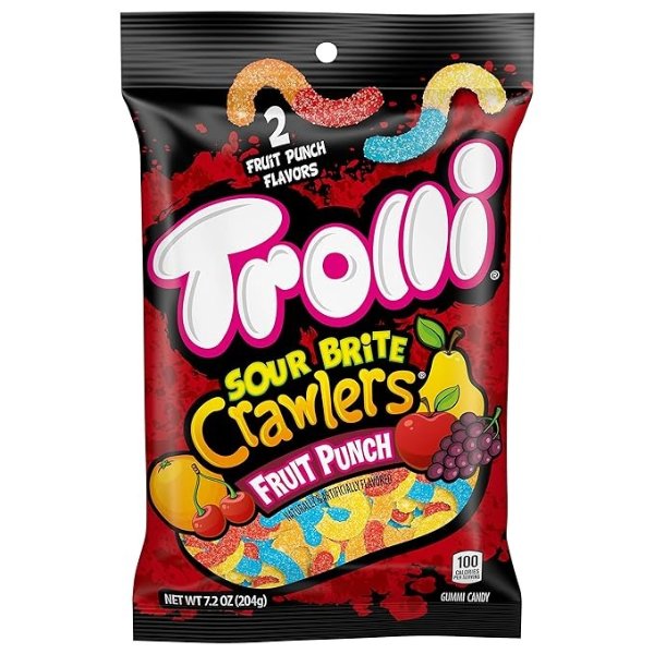 Sour Brite Crawlers, Summer Candy, Fruit Punch Flavored Sour Gummy Worms, 7.2 Ounce
