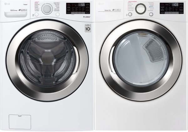 LG LGWADREW37001 Side-by-Side Washer & Dryer Set with Front Load Washer and Electric Dryer in White
