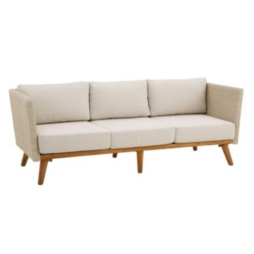 Kai Teak & Wicker Outdoor Furniture Collection Sofa in Dove Gray with Cushions Set