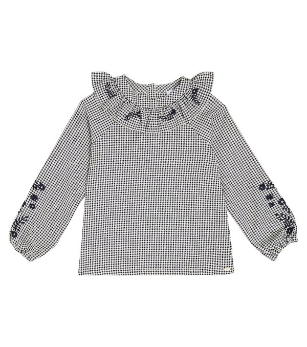Embroidered checked blouse