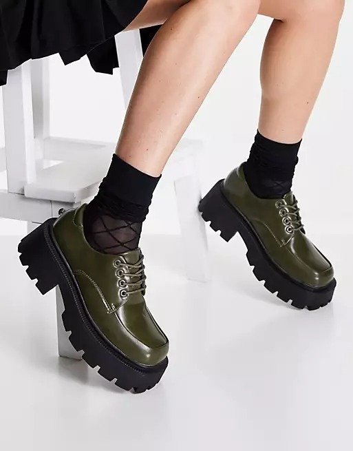 chunky lace up shoes with exaggerated sole in green