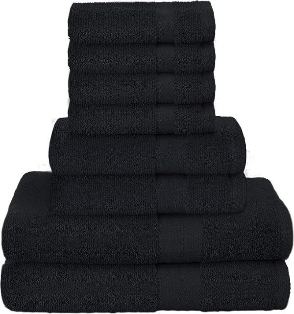 Ultra Soft 8-Piece Towel Set - 100% Pure Ringspun Cotton, Contains 2 Oversized Bath Towels 27x54, 2 Hand Towels 16x28, 4 Wash Cloths 13x13 - Ideal for Everyday use, Hotel & Spa - Black