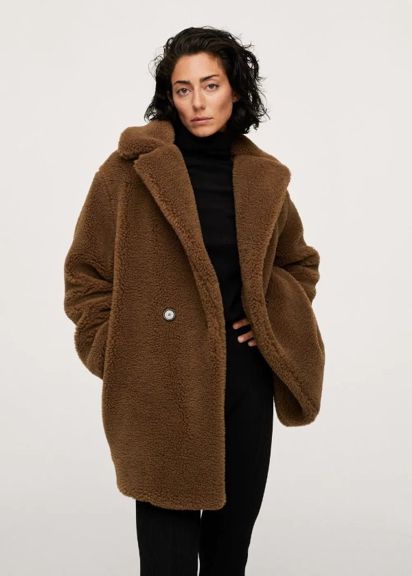 Faux shearling oversized coat - Women | MANGO OUTLET USA