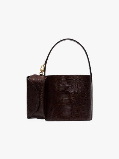 brown bisset lizard-effect leather bucket bag