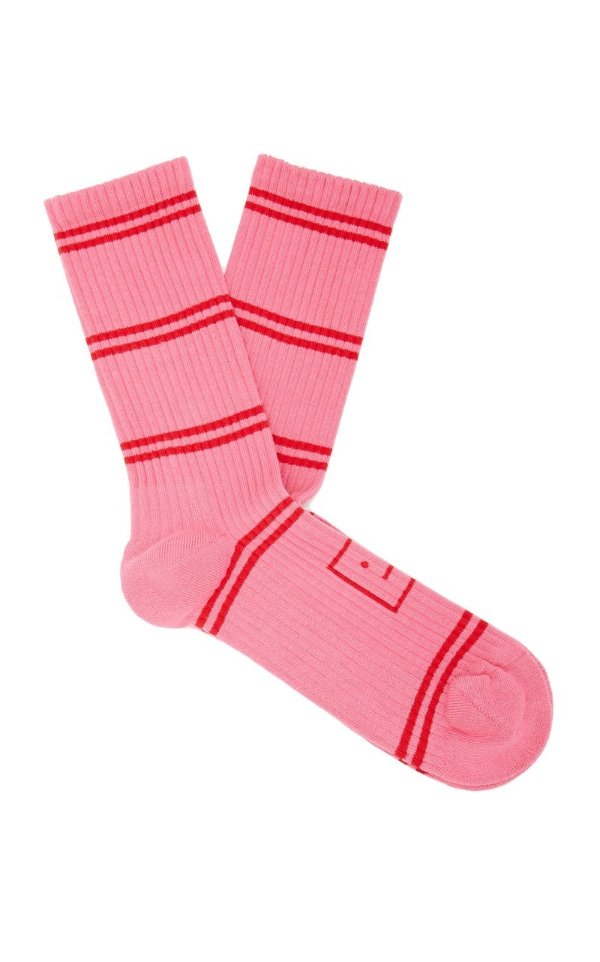 Face Striped Ribbed Cotton-Blend Socks