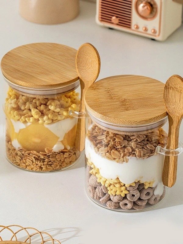1pc Simple Glass Seasoning Storage Jar For Kitchen