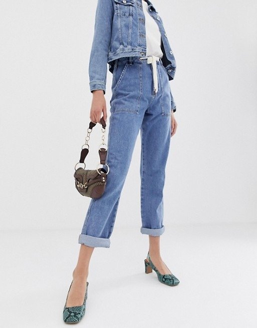 utility mom jeans in mid wash | ASOS