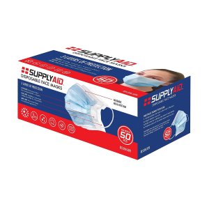 SUPPLYAID RRS-DFM-50PK Disposable Face Masks | 50 Count | 3-Layer