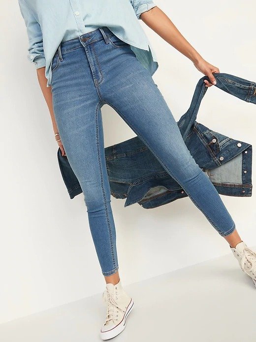 High-Waisted Medium-Wash Super Skinny Ankle Jeans for Women
