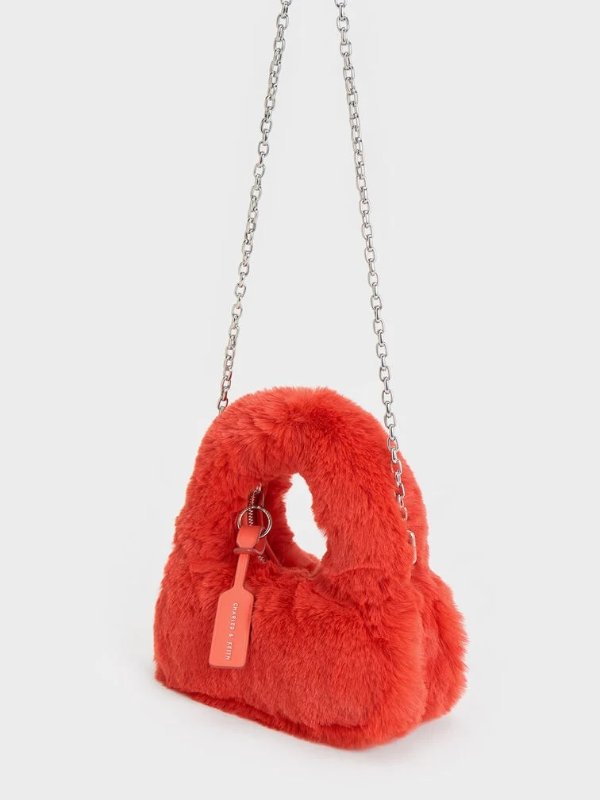 Orange Mini Yama Furry Top Handle Bag | CHARLES & KEITH
