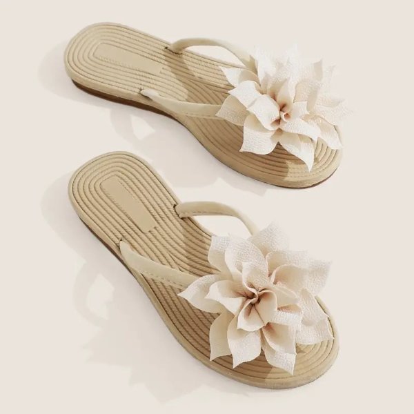 Women's Flower Flip Flops Solid Color Open Toe Flat Beach Slippers Fashion Non Slip Slides Shoes - Clothing, Shoes & Jewelry - Temu