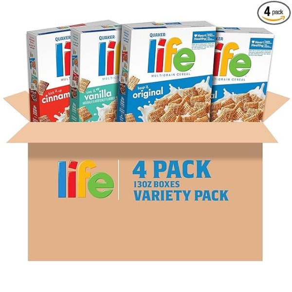 Life Breakfast Cereal, 3 Flavor Variety Pack (4 Boxes)