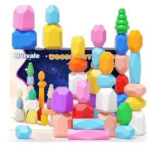 Rurvale 40PCS Wooden Stacking Rocks Toys