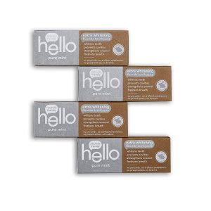 Hello Oral Care Extra Whitening Fluoride Toothpaste, Peroxide-Free, No Artificial Sweeteners, Pure Mint, 4 Count