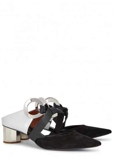 Two-tone leather and suede mules