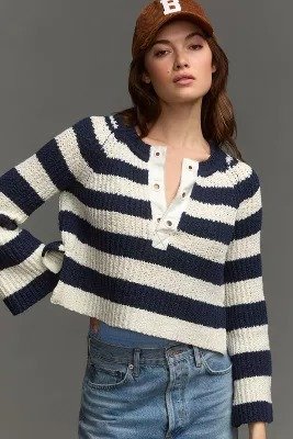 Pilcro Bell-Sleeve Henley Sweater