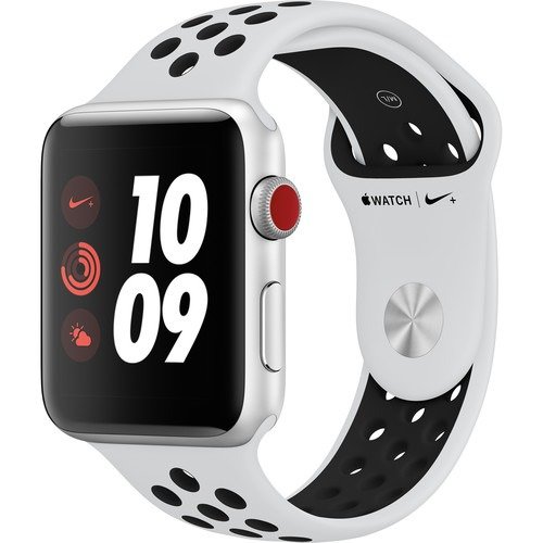 Watch Nike+ Series 3 42mm Smartwatch (GPS + Cellular, Silver Aluminum Case, Pure Platinum/Black Nike Sport Band)