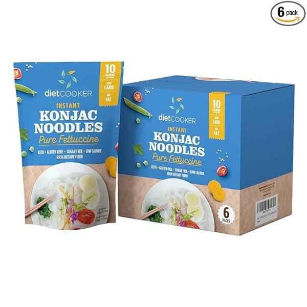 Premium Konjac Noodles, Shirataki Noodle, Keto & Vegan Friendly, 9.52 oz, Odor Free, Pasta Weight loss, Ready to Eat, Low Calorie, Zero Net Carbs, Healthy Diet Food - Fettuccine - 6-Pack