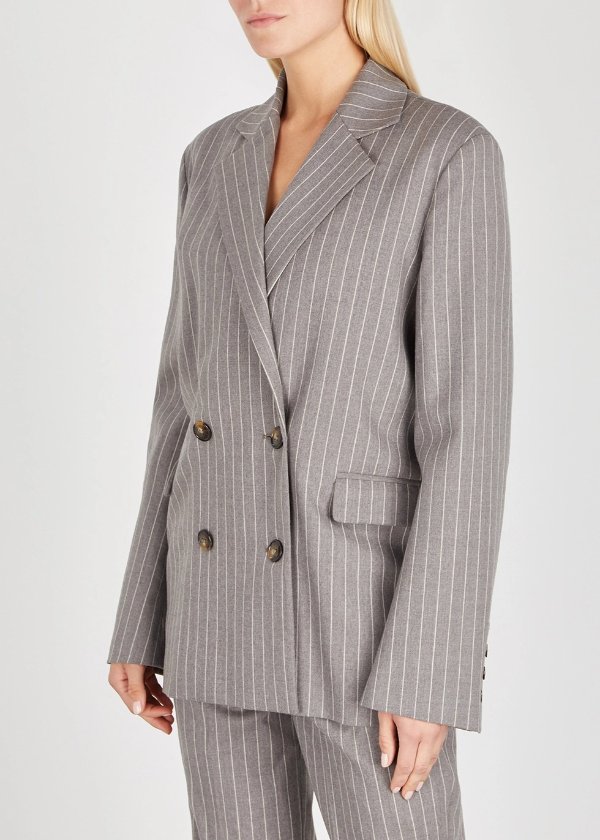 Ficaja grey pinstriped double-breasted blazer