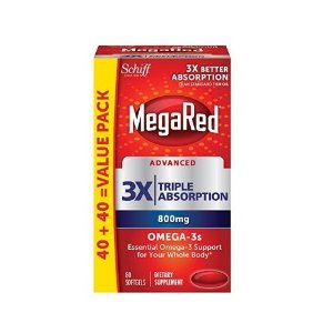 MegaRed Advanced Triple Absorption 800mg, 80 softgels - Omega-3 Fish Oil Supplement