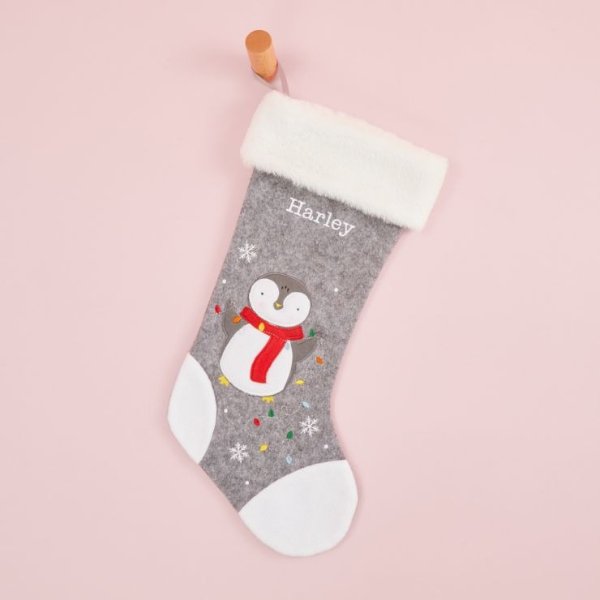 Personalized Small Fur Top Penguin Stocking Welcome %1