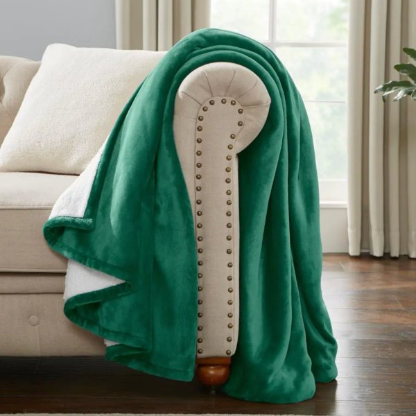 Home Decorators Collection Plush Green Fir Sherpa Throw Blanket