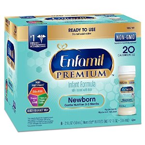 Enfamil Newborn PREMIUM Non-GMO Infant Formula 20 Calorie, Ready to Use, 2 Fluid Ounce Nursette Bottle, 6 Count