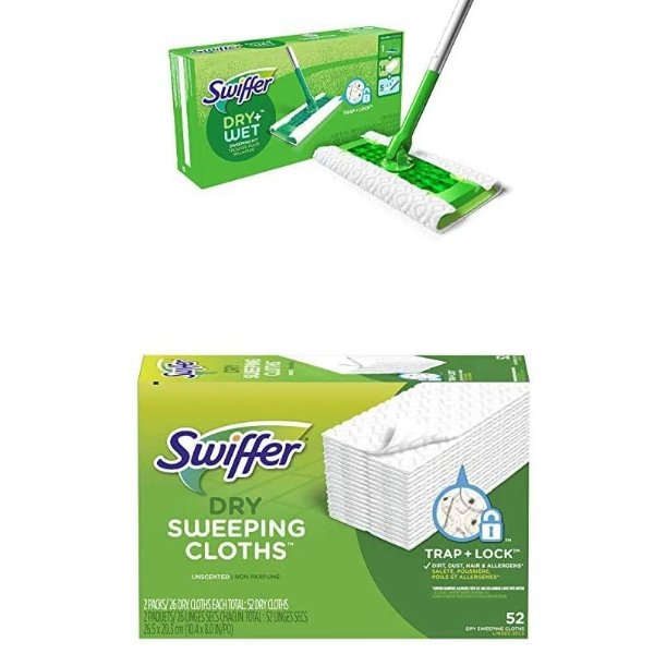 Sweeper 干湿拖布, Includes 1 Mop + 40 Heavy Duty Pads + 14 Dry Cloths + 5 Wet Cloths