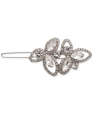 Silver-Tone Pave Crystal Floral Silhouette Barrette