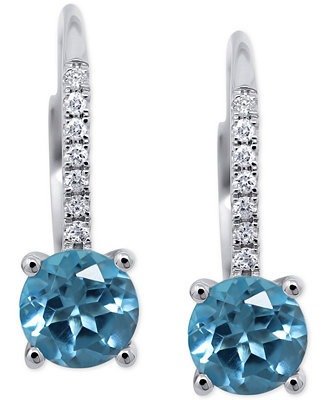Blue Topaz (1-3/4 ct. t.w.) & Diamond (1/10 ct. t.w.) Drop Earrings in 14k White Gold