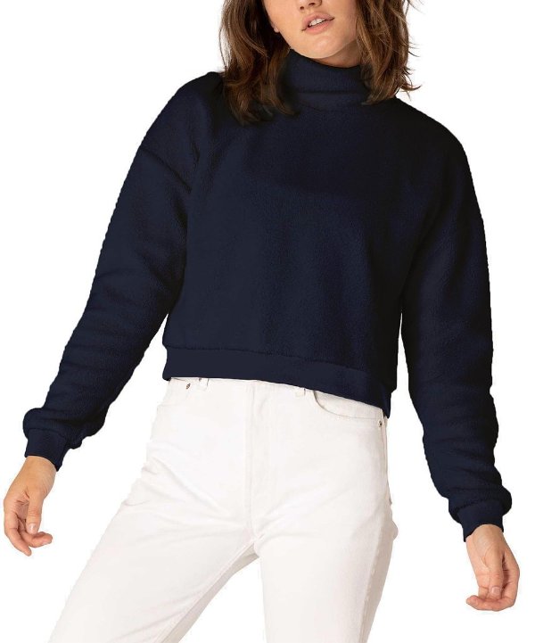 Nocturnal Navy Sherpa Cropped Pullover - Women