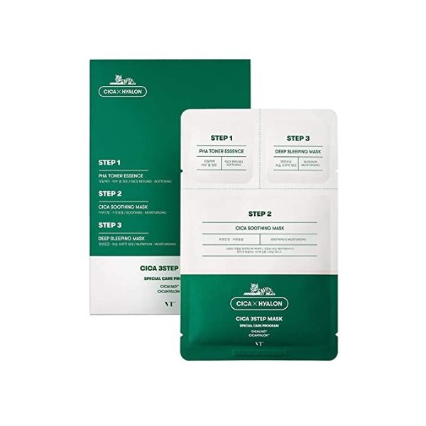 VT COSMETICS CICA 3 STEP MASK 6EA - BTS Skincare | BTS Mask | 3 Step Mask | Redness Mask sheet | Soothing Skin | Centella Asiatica Extract | Korean Skin Care