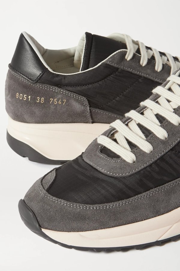 Track Classic leather-trimmed suede and ripstop sneakers