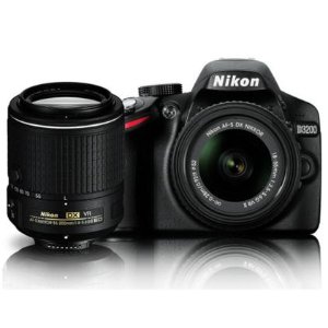 尼康Nikon D3200 24.2MP DSLR 数码相机套装带18-55mm DX & 55-200mm DX镜头