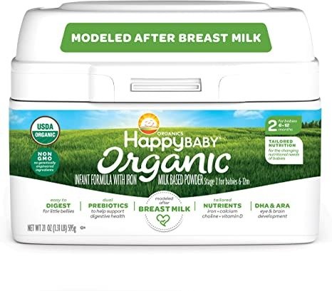 Happy Baby Organics Infant Formula, Milk Based Powder with Iron Stage 2, 21 Ounce (Pack of 1) packaging may vary