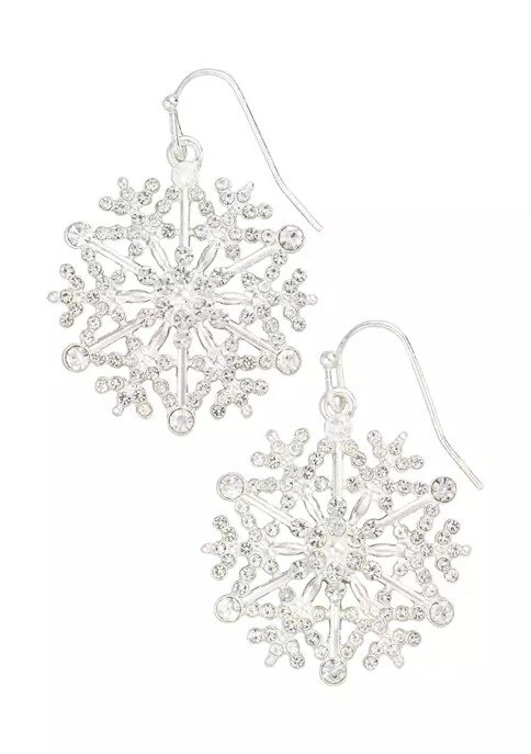 Silver Tone Snowflake Drop Earrings