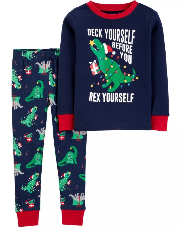 2-Piece Christmas Dinosaur Snug Fit Cotton PJs