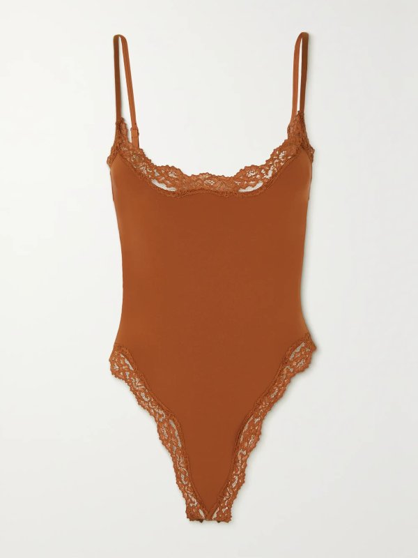 Fits Everybody Corded Lace Cami Bodysuit - Bronze