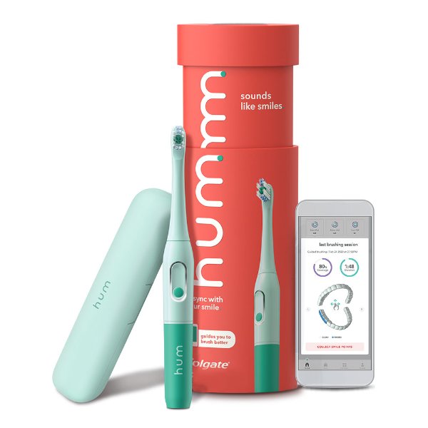 hum  Smart Battery Toothbrush Kit, Sonic Toothbrush with Travel Case, Teal