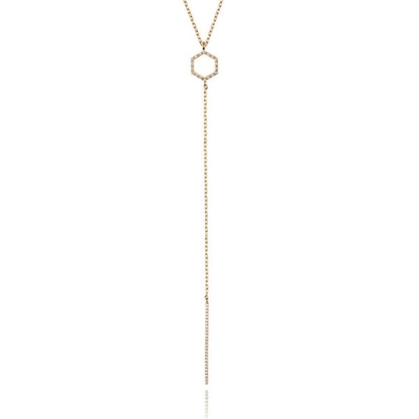 Lariat Hexagon Necklace in Gold