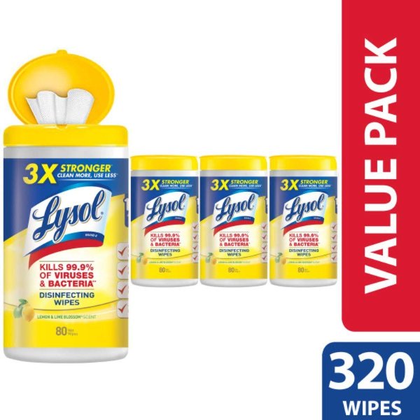 Lysol 消毒湿巾80片4盒 共320片
