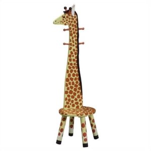 Teamson Design Giraffe Wooden Standing Coat Rack and Stool