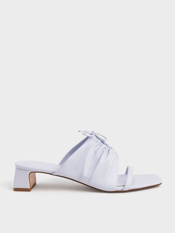 Light Blue Bow-Tie Ruched Heeled Mules | CHARLES & KEITH