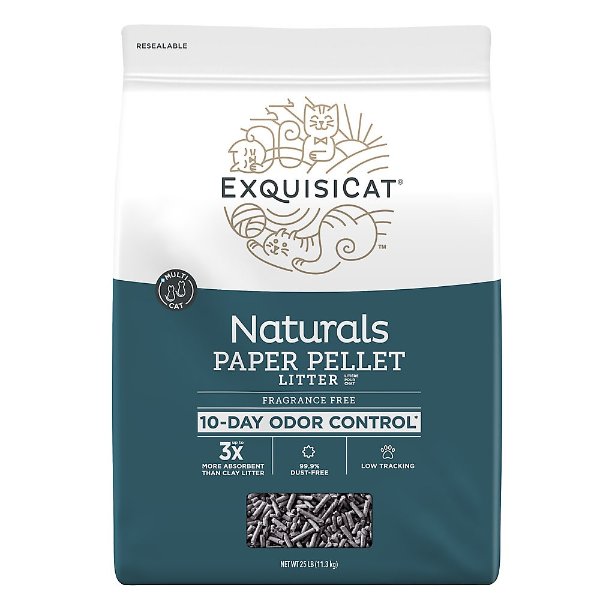 ExquisiCat Naturals Multi-Cat Paper Pellet Cat Litter - Unscented, Low Dust, Low Tracking, Natural