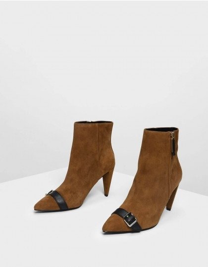 Leather Strap Detail Suede Boots