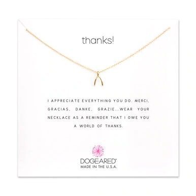 thanks! teeny wishbone necklace, gold dipped
