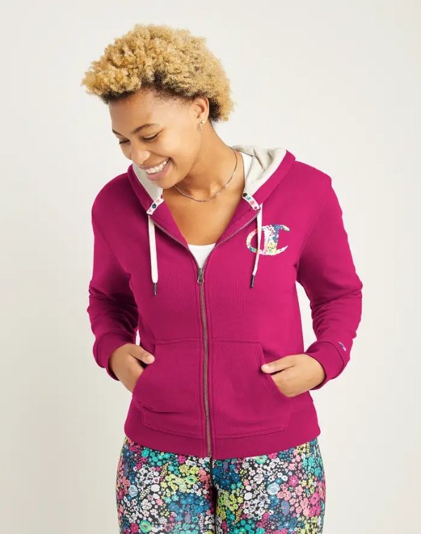 Campus French Terry Zip Hoodie, Floral C Logo