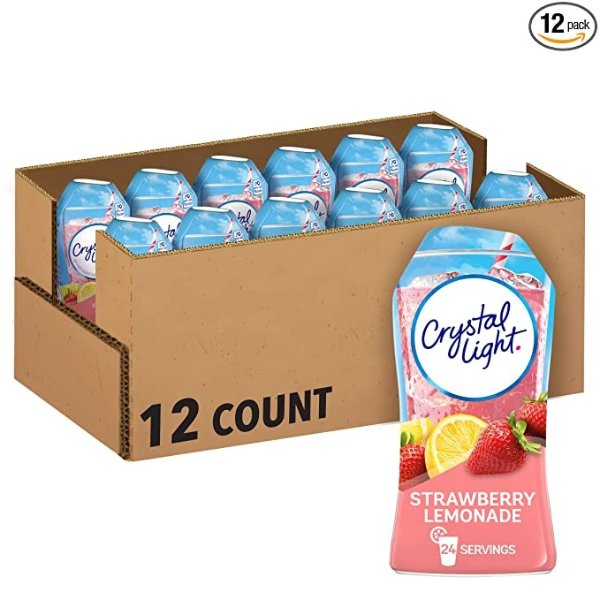 Crystal Light 草莓柠檬味咖啡因能量饮料冲剂 10小袋 12盒